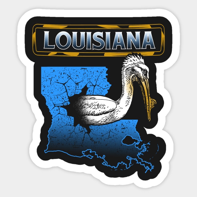 Louisiana Blue Map and Pelican Bird Sticker by jaybeebrands